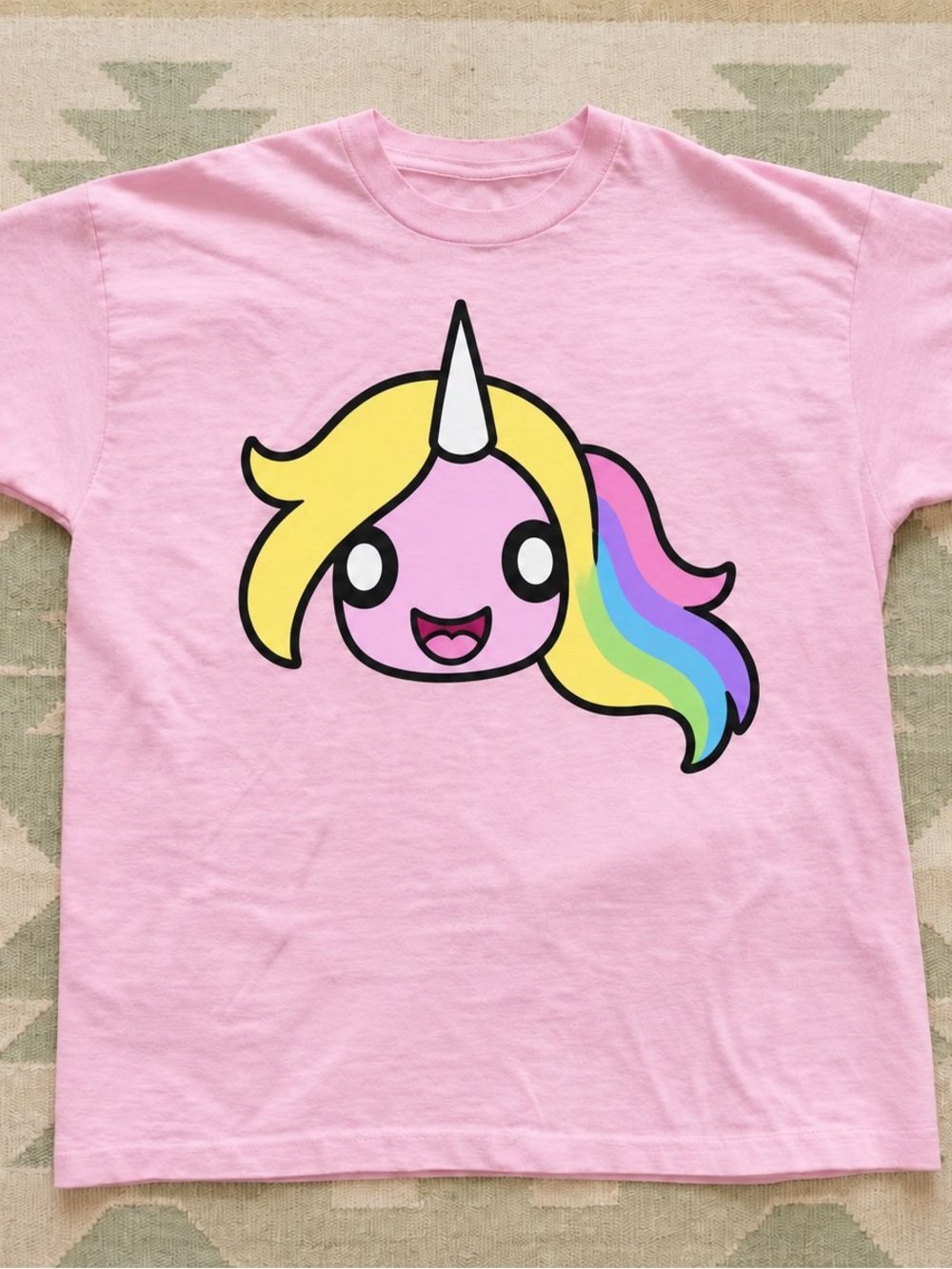 Light Pink Cute Unicorn Rainbow Hair Graphic Tee Gildan Reprint